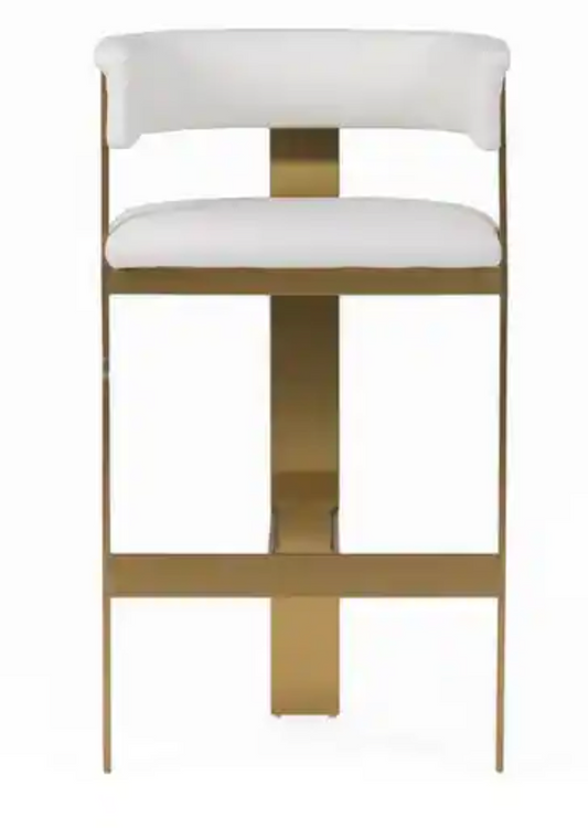 Modern faux white leather & gold frame barstool 🍷