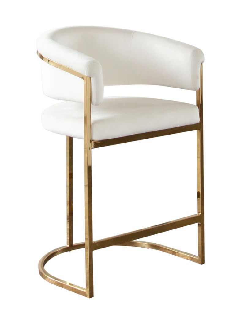 Upholstered white luxury barstool w/ gold frame ✨