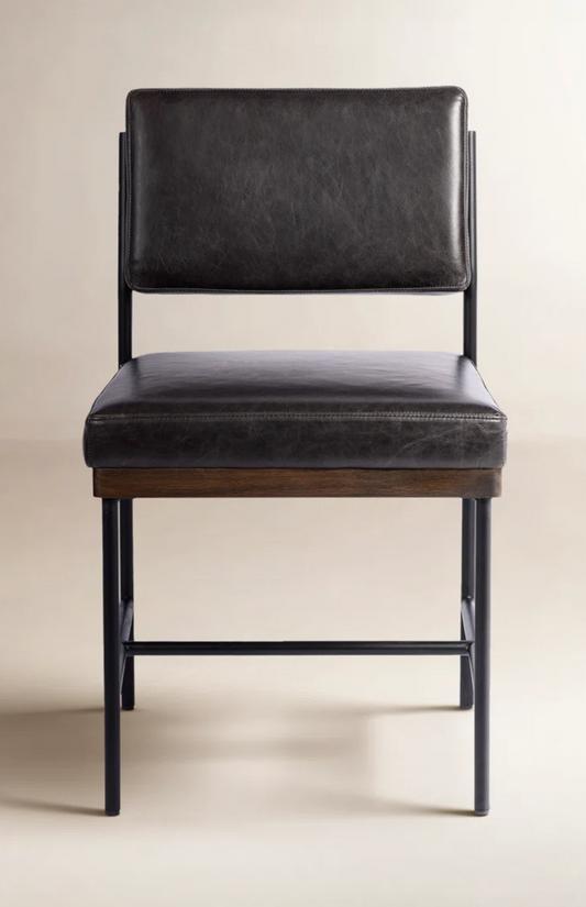Four Hands black leather & oak wood accent Chair🍷