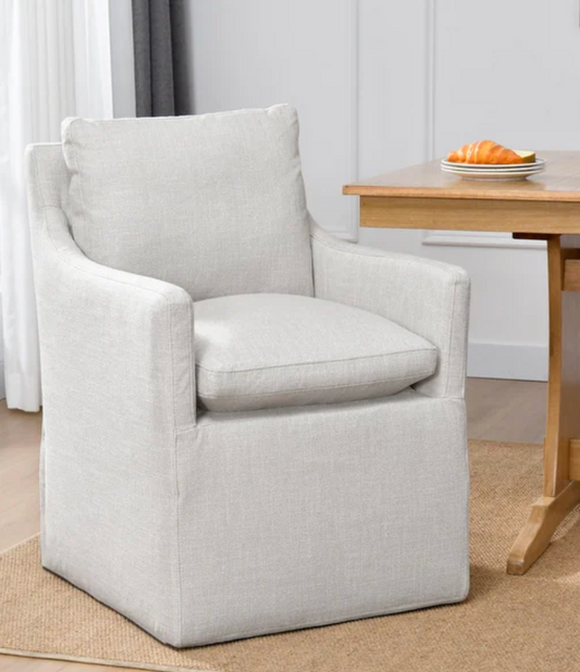 Modern Cream Linen Dining Chair w/ Casters🕊