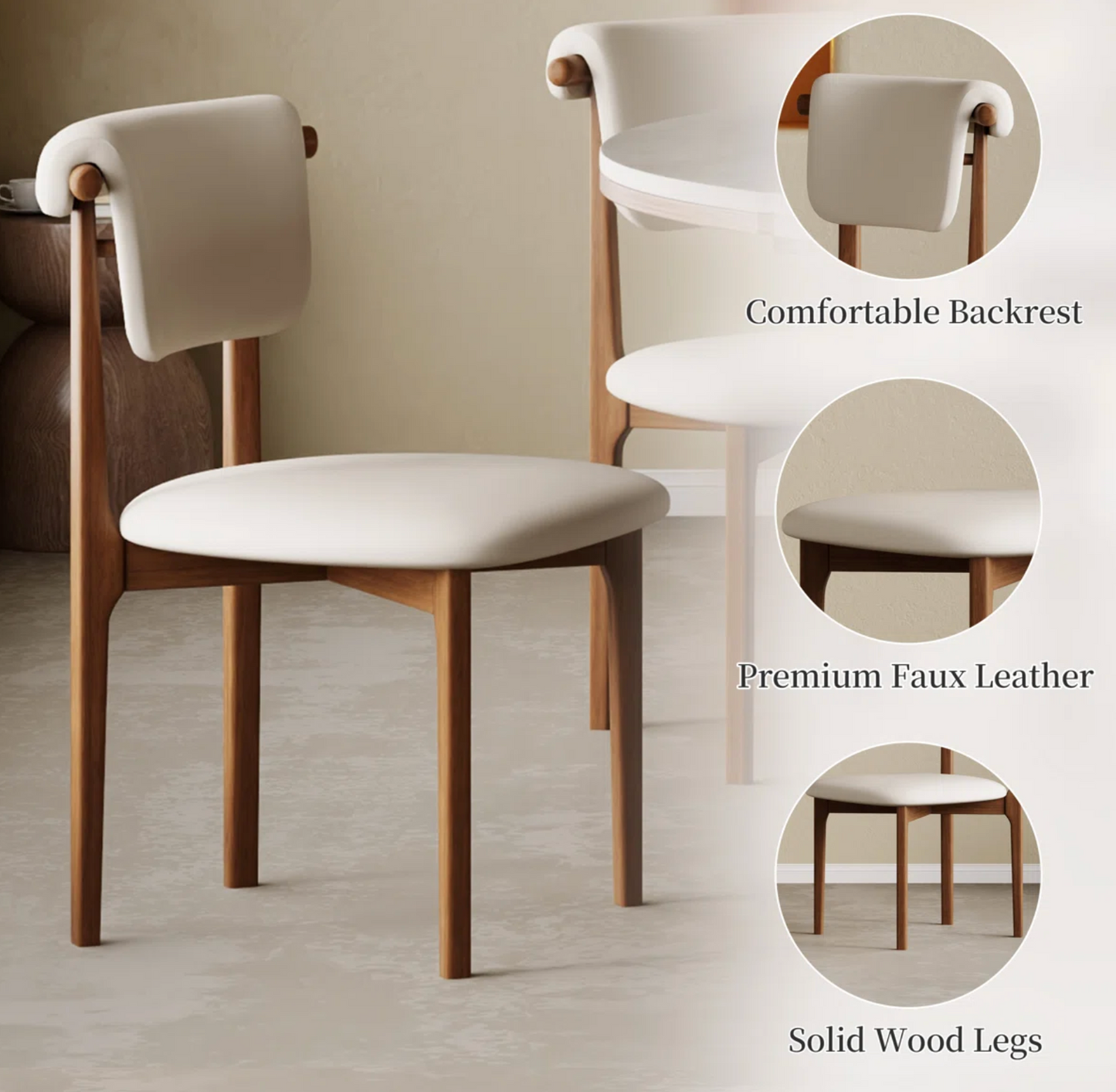 2 minimalist solid wood dining chairs w/ beige padded beige cushion 🪑