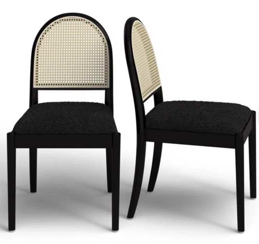 2 MCM black boucle & oak dining chairs🌻