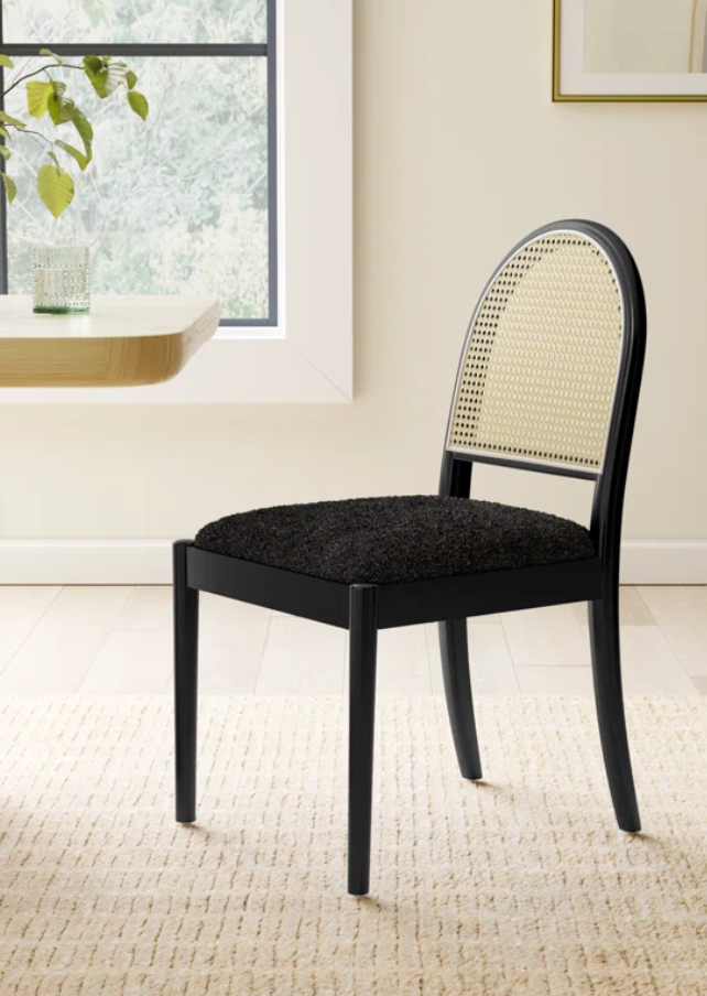 2 MCM black boucle & oak wood dining chairs🌻