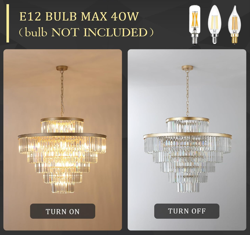 Gold crystal luxury 36" round chandelier ✨