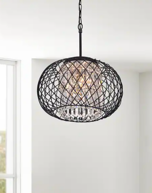 3-light black brushed brown globe chandelier 🖤