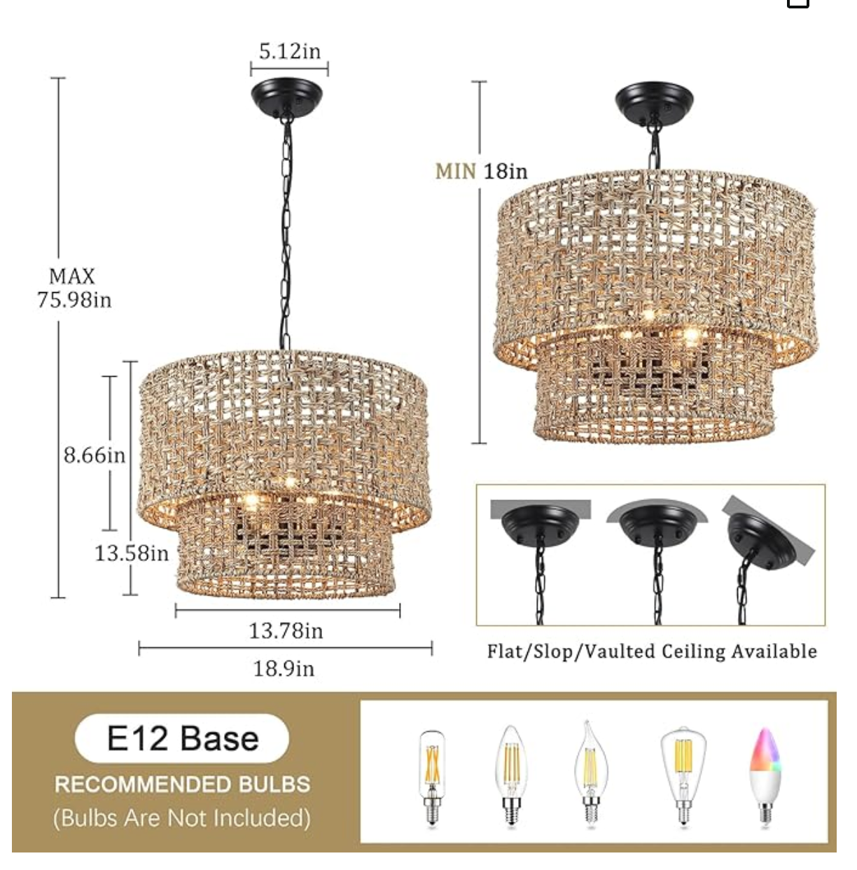 Boho 5-light woven rattan adjustable chandelier 🌻