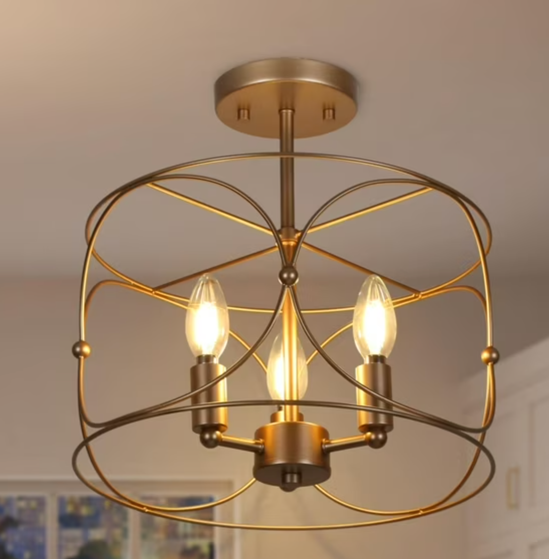 Modern farmhouse gold lantern drum chandelier 💫