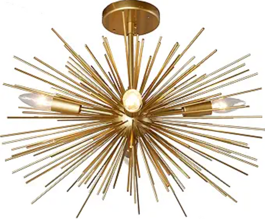 MCM gold Sputnik starburst 20" semi-flush mount chandelier ✨