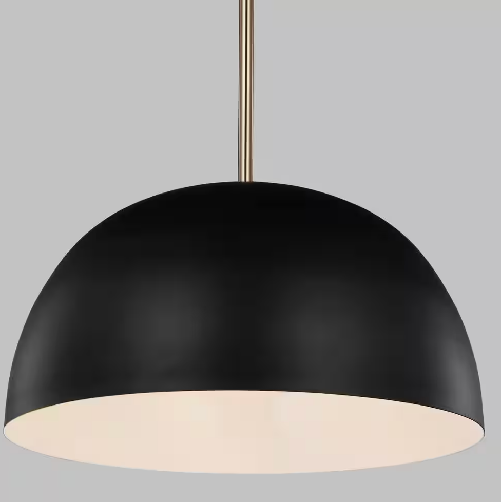Midnight black 1-light dimmable indoor/outdoor pendant light w/ round steel shade 🖤