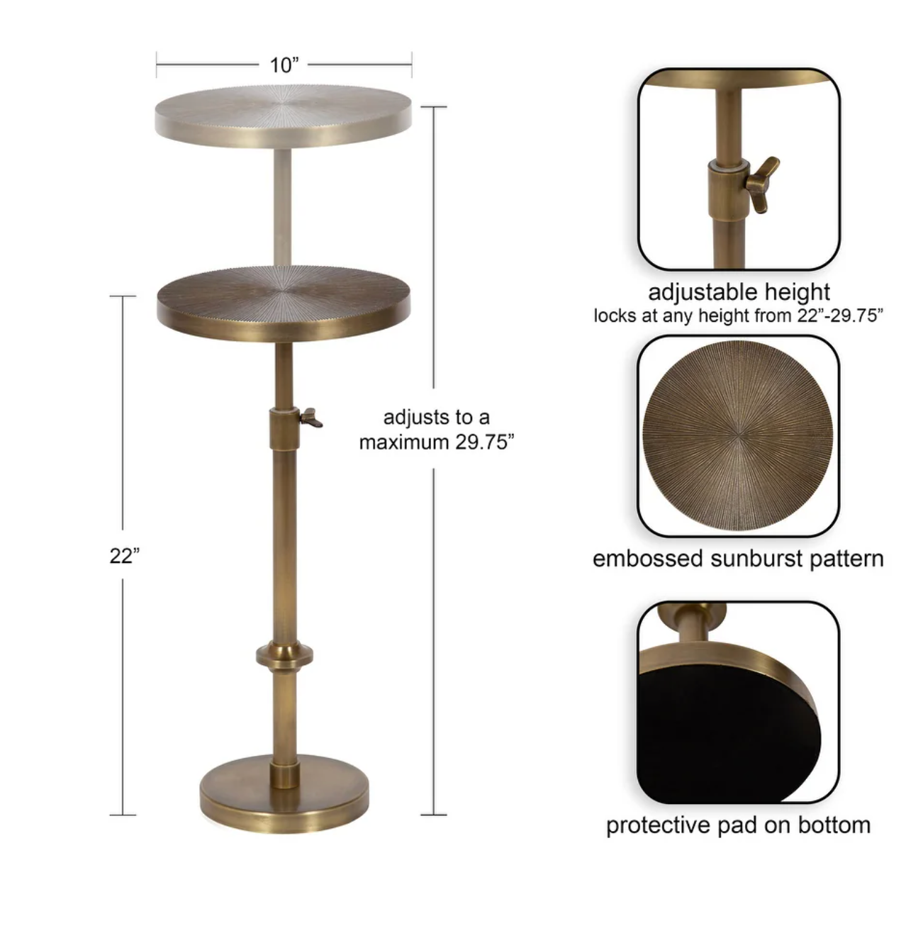Adjustable brass metal end table ⚜️
