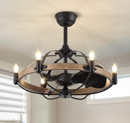 Vintage rustic farmhouse 27" ceiling fan chandelier 🐿