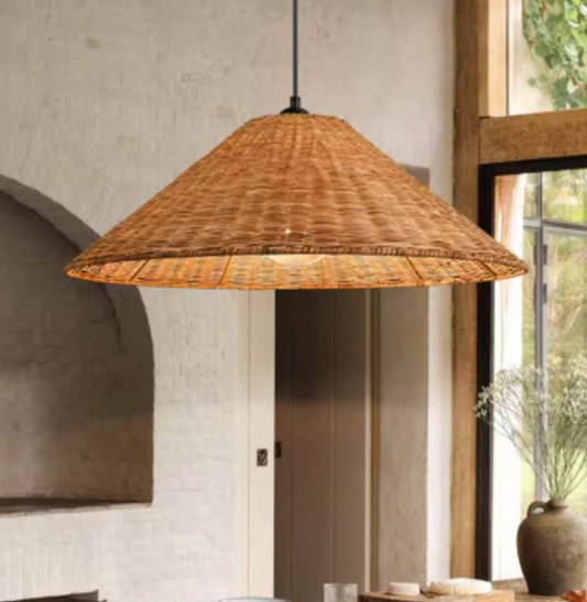 Cone-shaped 1-light rattan chandelier 🌻