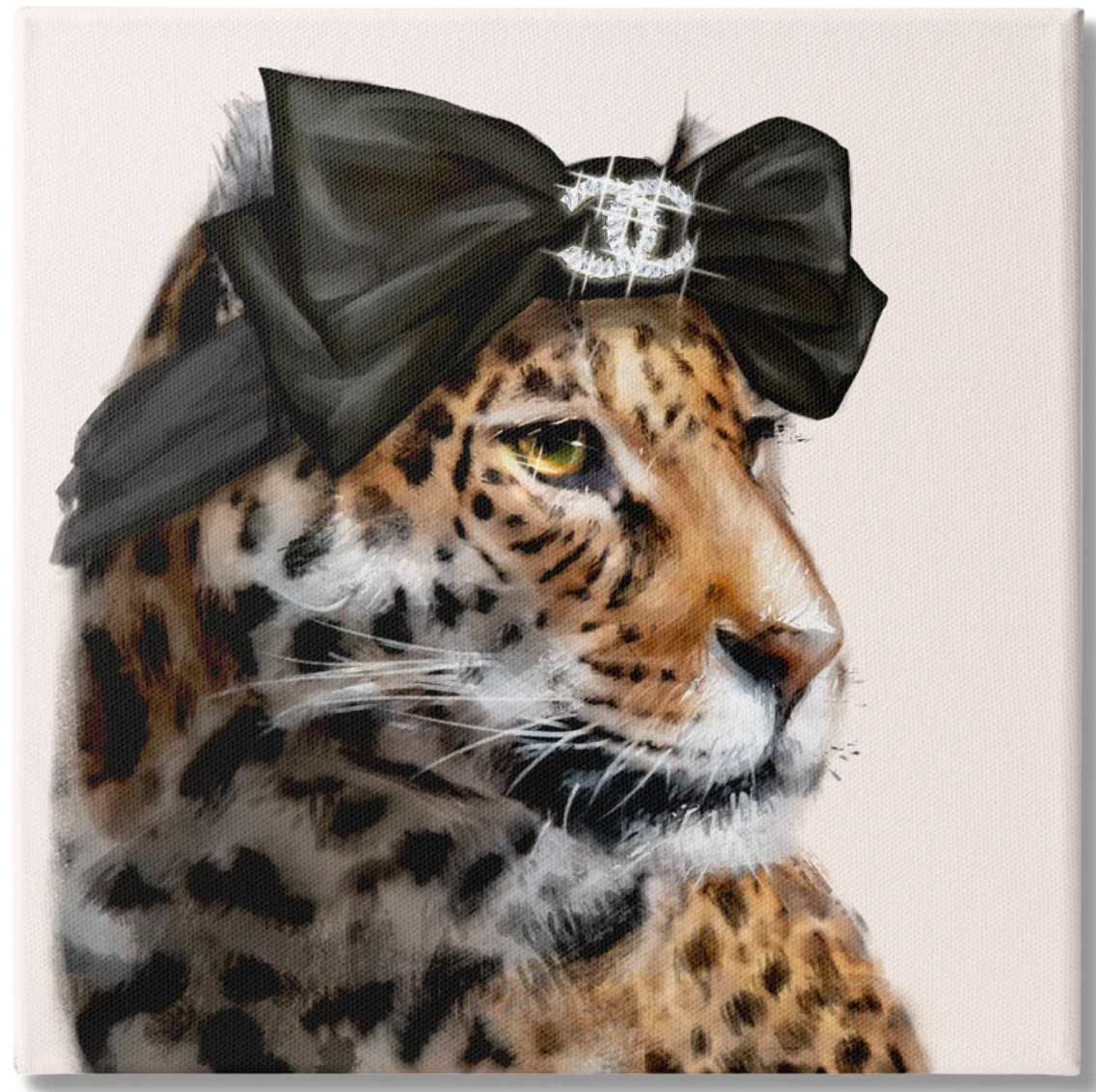 24x24 Glam Leopard w/ Chanel hair bow canvas 🎀