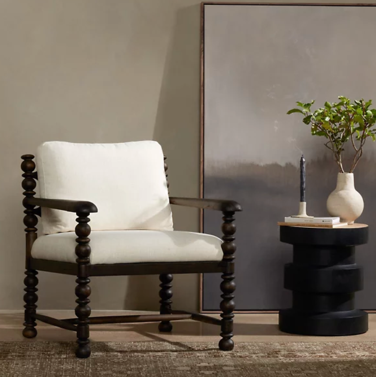 Four Hands boho linen chair w/ pine eucalyptus frame♟️