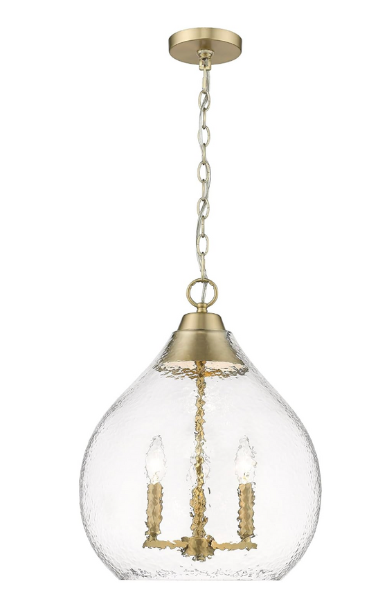 Brushed champagne 3-light bronze pendant light w/ hammered glass ✨