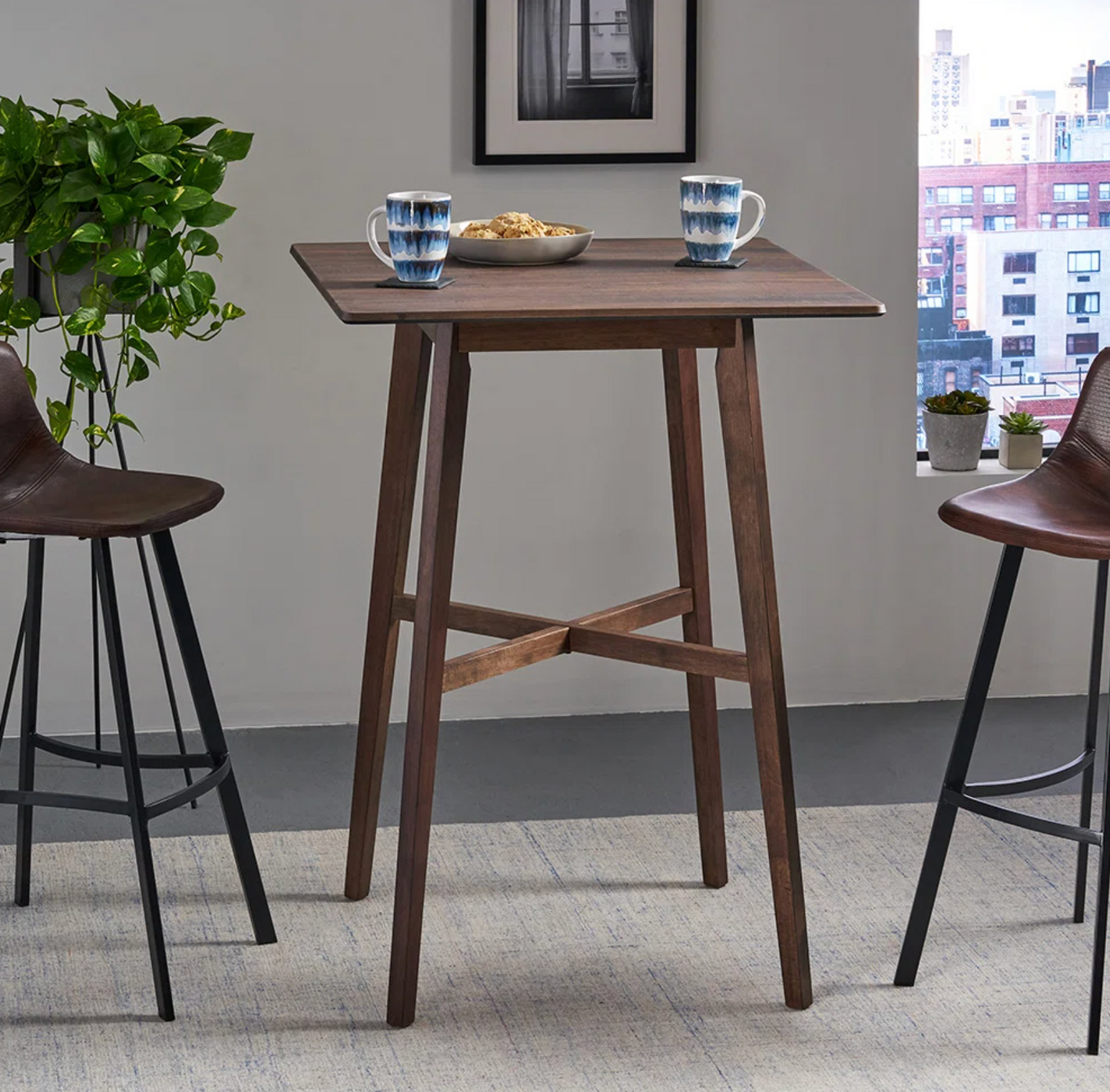 Modern barheight table w/ rubberwood legs & laminate top🍻