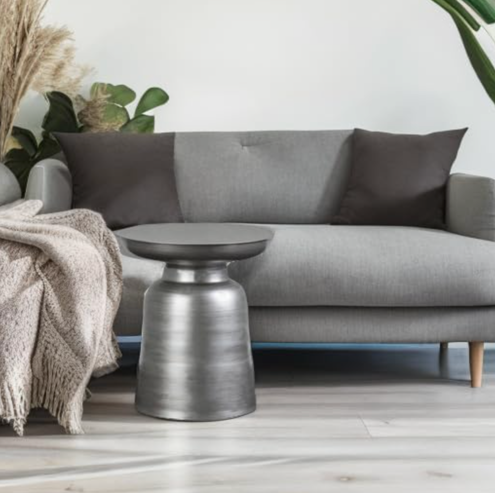Modern industrial iron drum metal accent table⚓