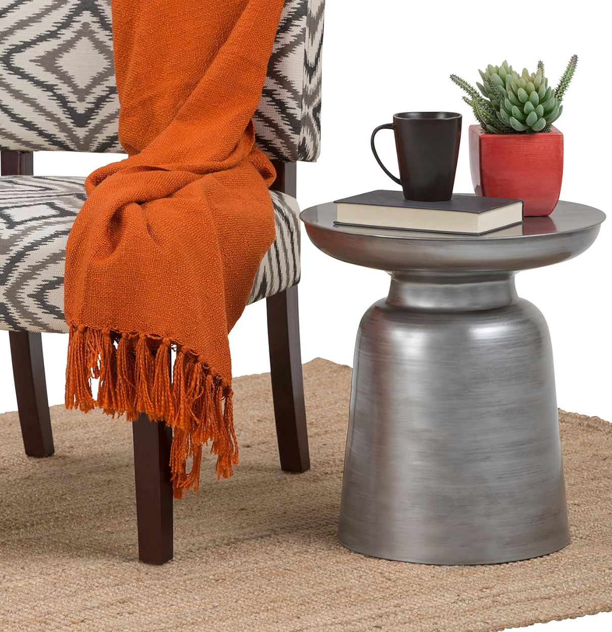 Modern industrial iron drum metal accent table⚓