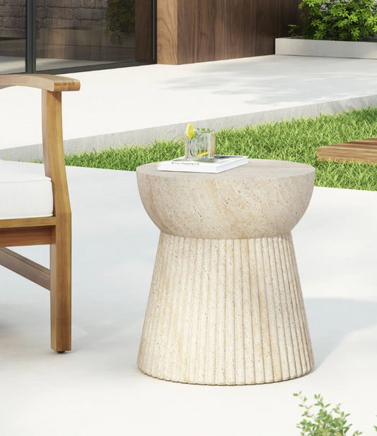 Modern lightweight travertine concrete end table🐚