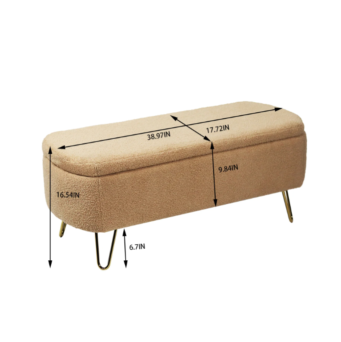 Modern rose gold faux fur oval storage bench w/ gold legs🌼