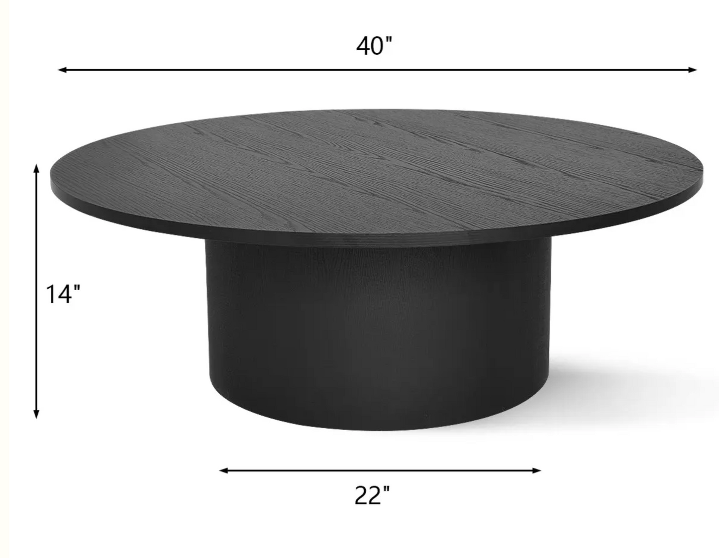 Black modern 40” round pedestal coffee table w/ faux marble base♟️