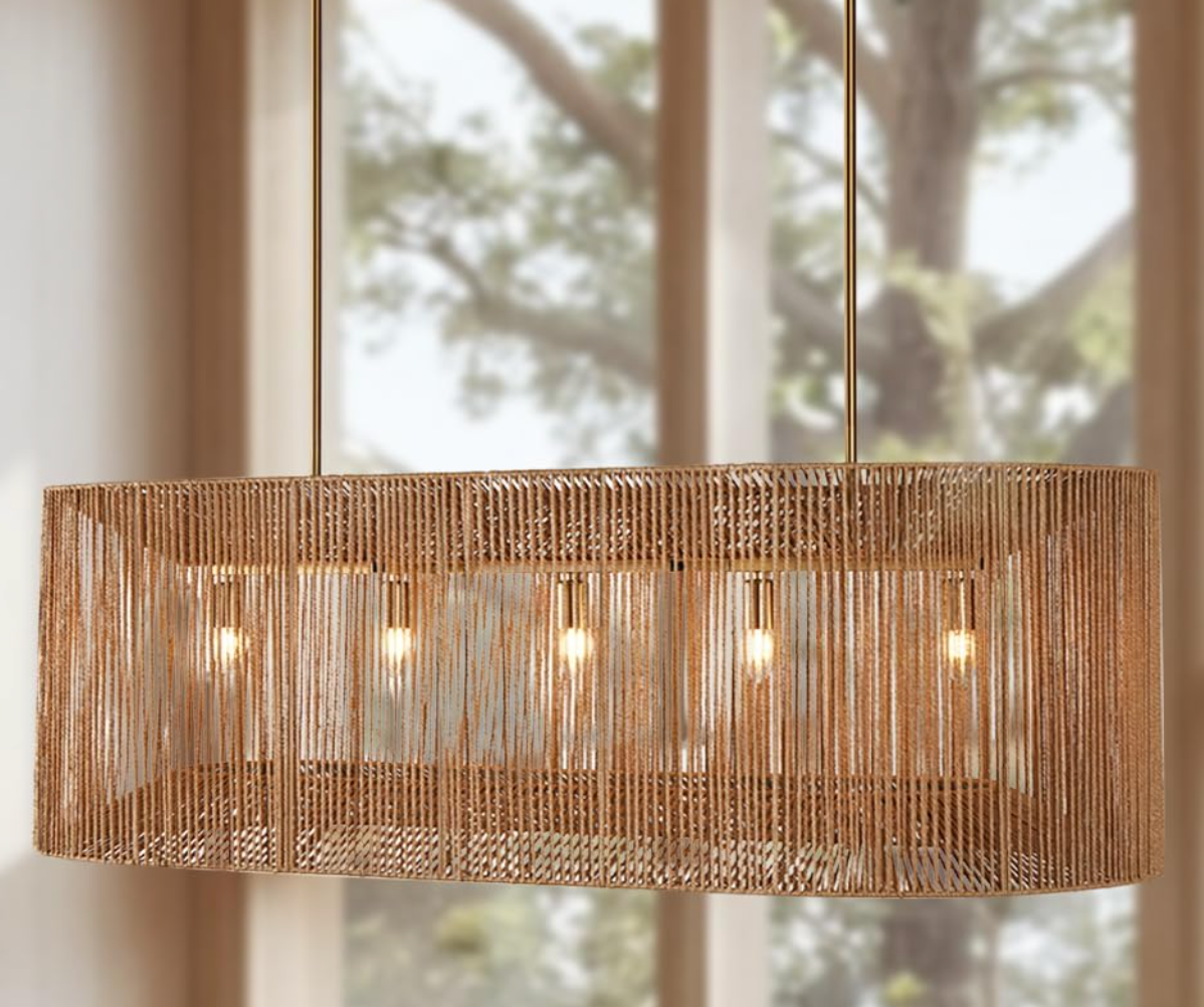 Coastal handwoven 5-light rustic rattan chandelier 🌼