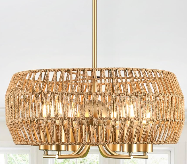 Bohemian natural rattan round chandelier 💡