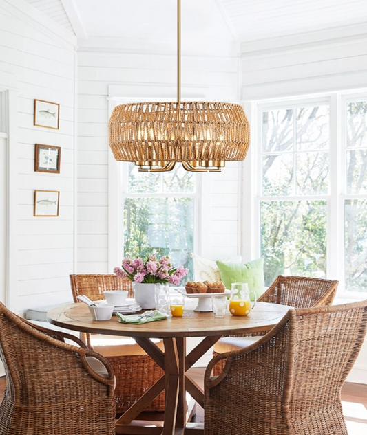 Bohemian natural rattan round chandelier 💡