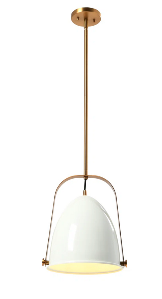 White & brushed gold 1-light modern 2-tone metal pendant 🤍