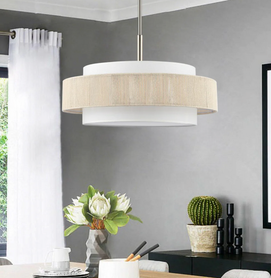 5-Light double-shaded dimmable drum chandelier w/ woven center 🌼