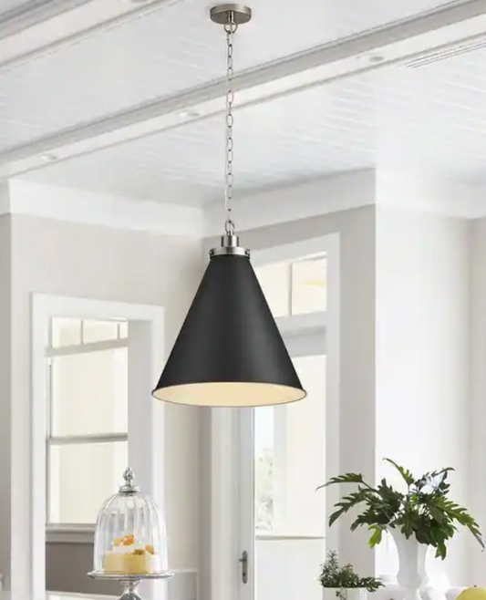 Modern brushed nickel 1-light cone metal pendant 🖤