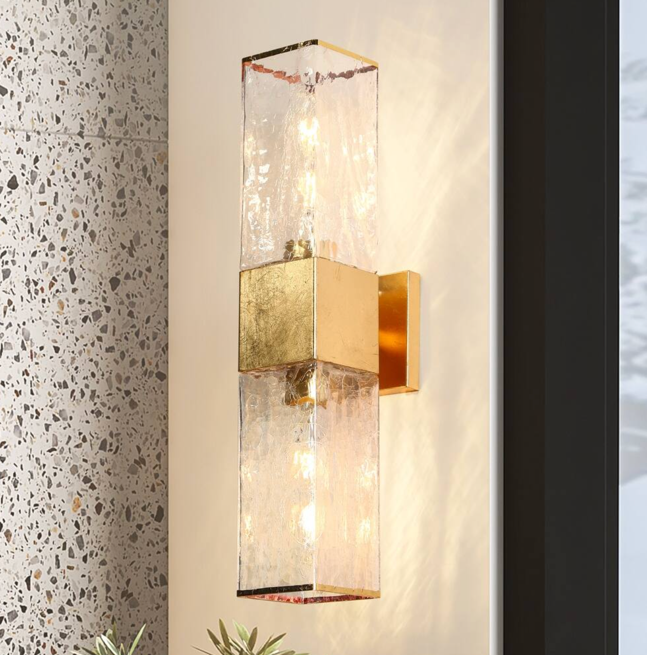 Modern luxury gold foil sconce w/ art glass 💫