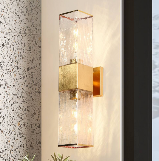 Modern luxury gold foil sconce w/ art glass 💫