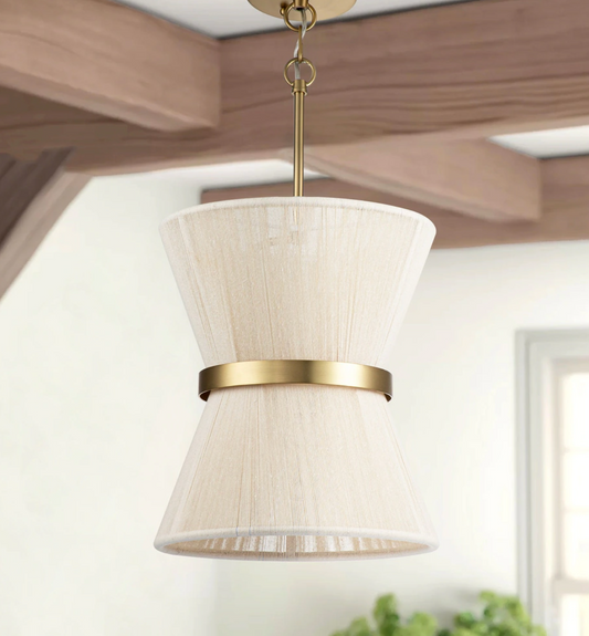 Modern farmhouse rope drum boho chandelier w/ gold band ✨