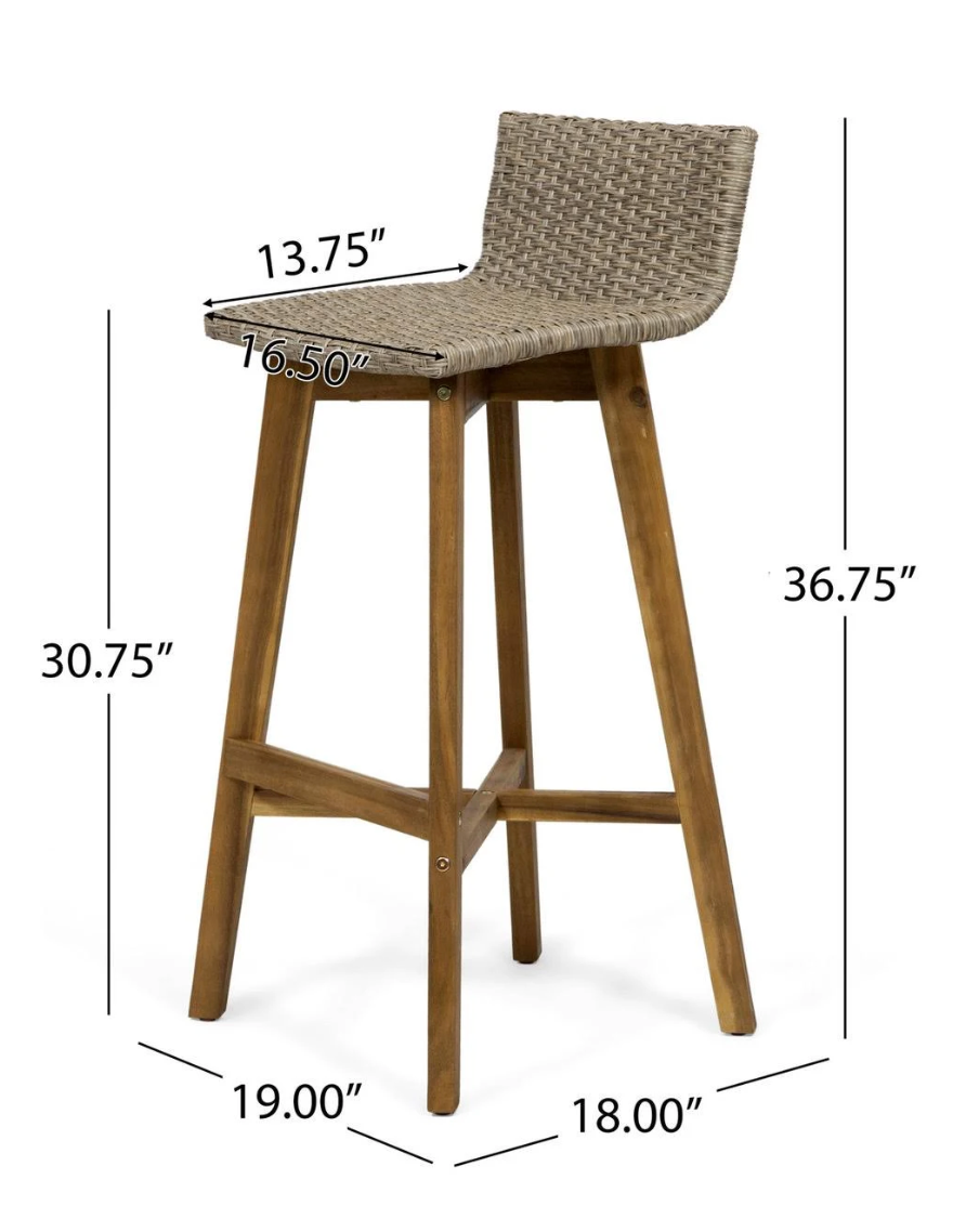 2 light brown & teak rustic acacia wood barheight barstools🍻