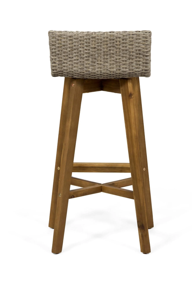 2 light brown & teak rustic acacia wood barheight barstools🍻