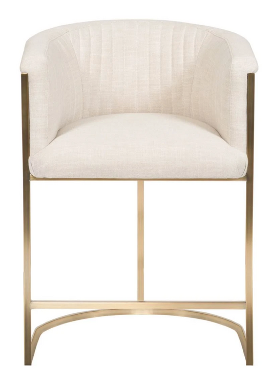 Cream & gold metal frame counterheight upholstered linen barstool🥂