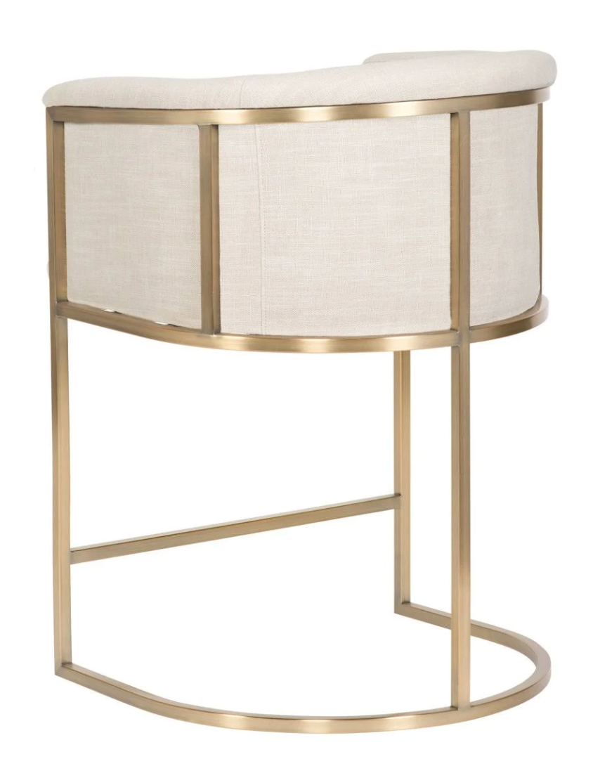 Cream & gold metal frame counterheight upholstered linen barstool🥂