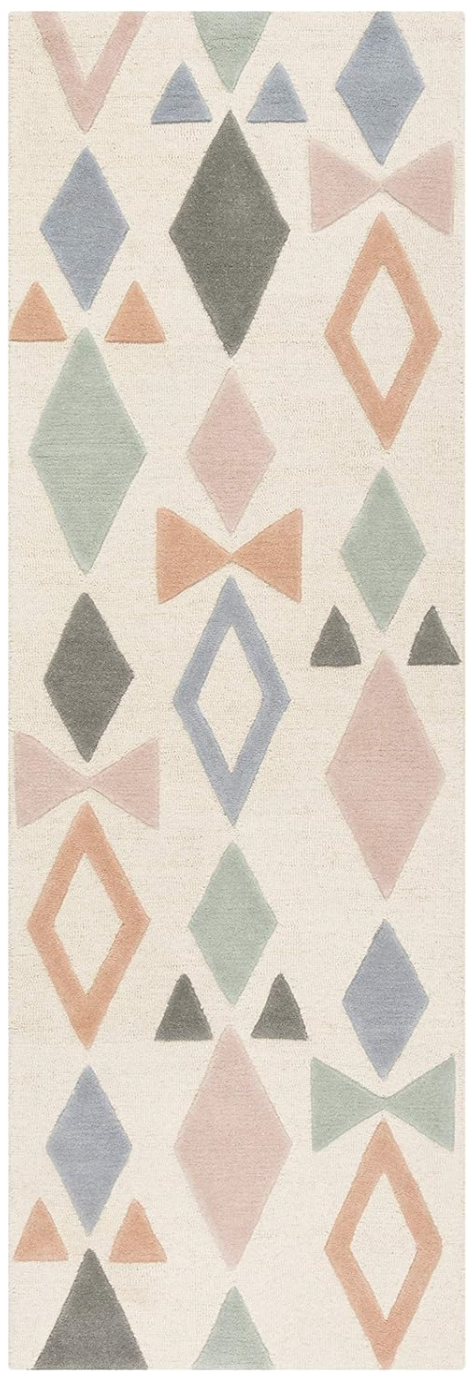 2x8 ivory & multi-color bowtie wool runner rug 🎀