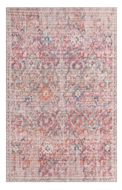 5x8 ivory & rust botanical washable rug🌷
