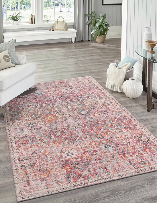 5x8 ivory & rust botanical washable rug🌷
