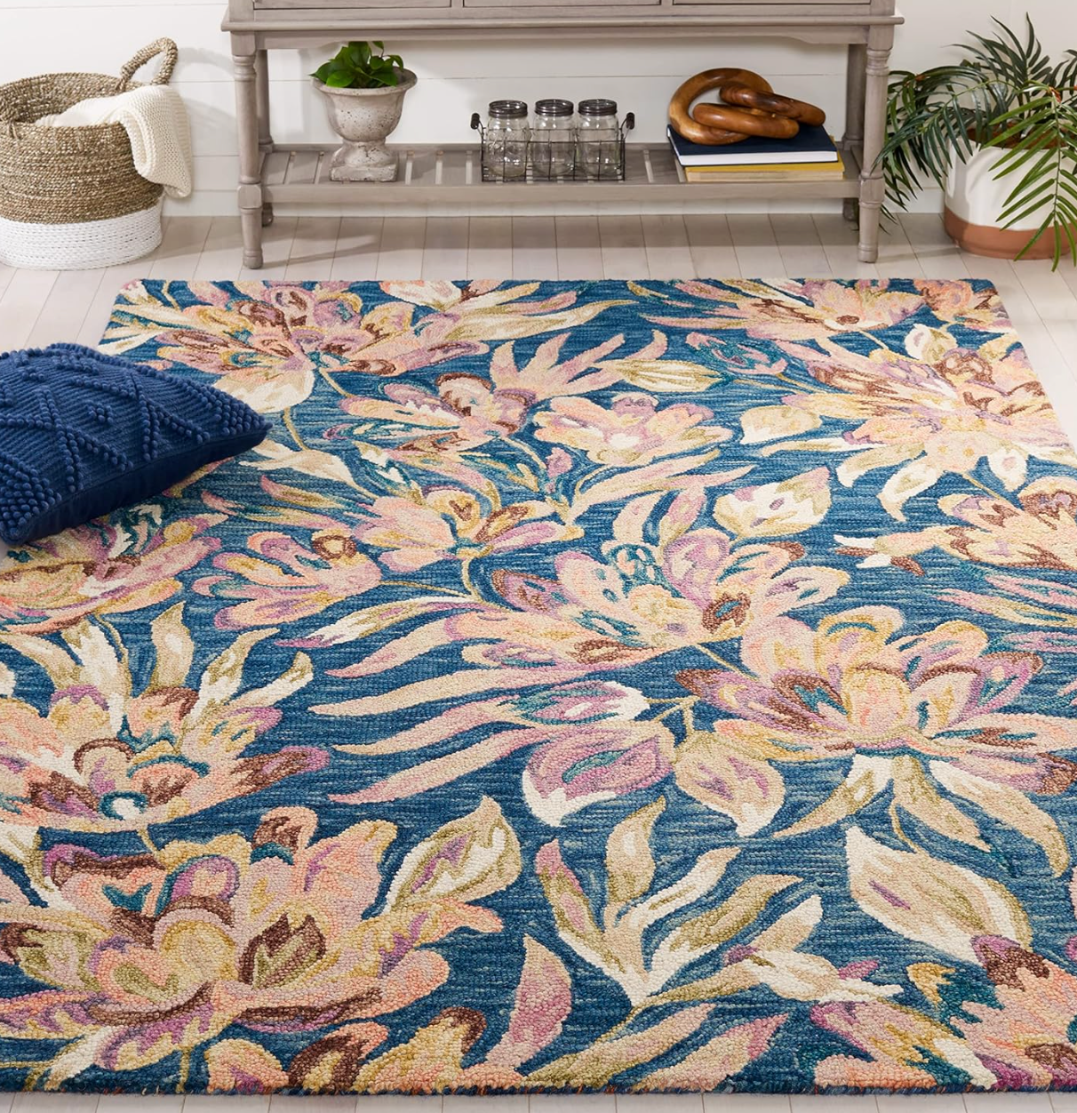 5x8 blue & plum blossom wool floral rug🌿