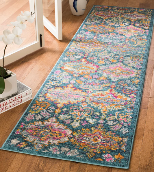 2x8 blue & orange geometric floral runner🦋