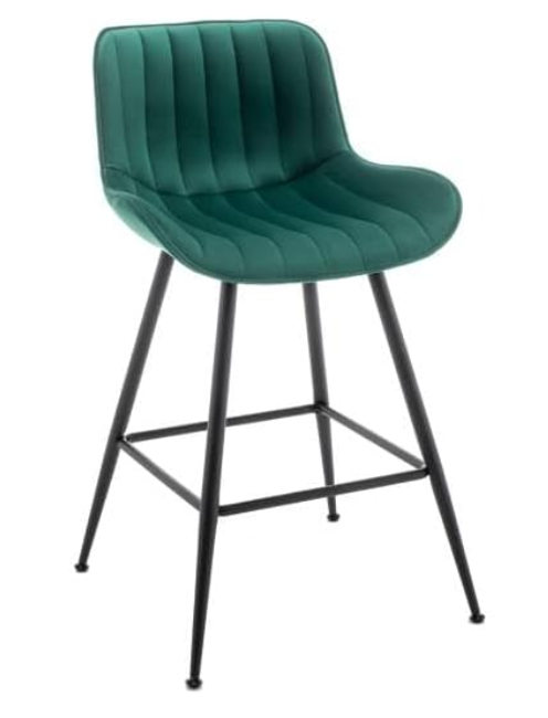2 green velvet upholstered counterheight bartools🍾