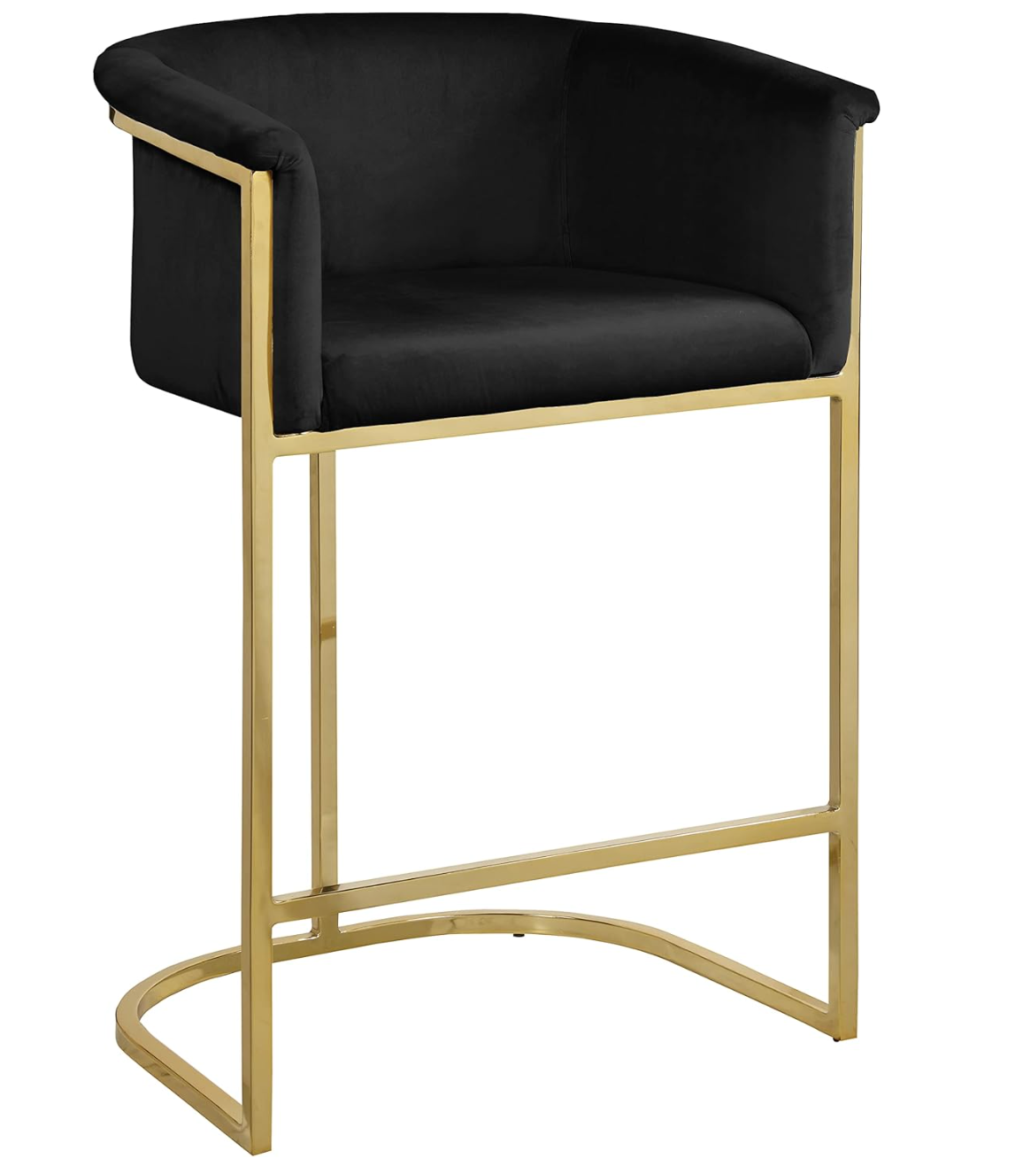 Modern black velvet counterheight barstool w/ gold steel base ✨