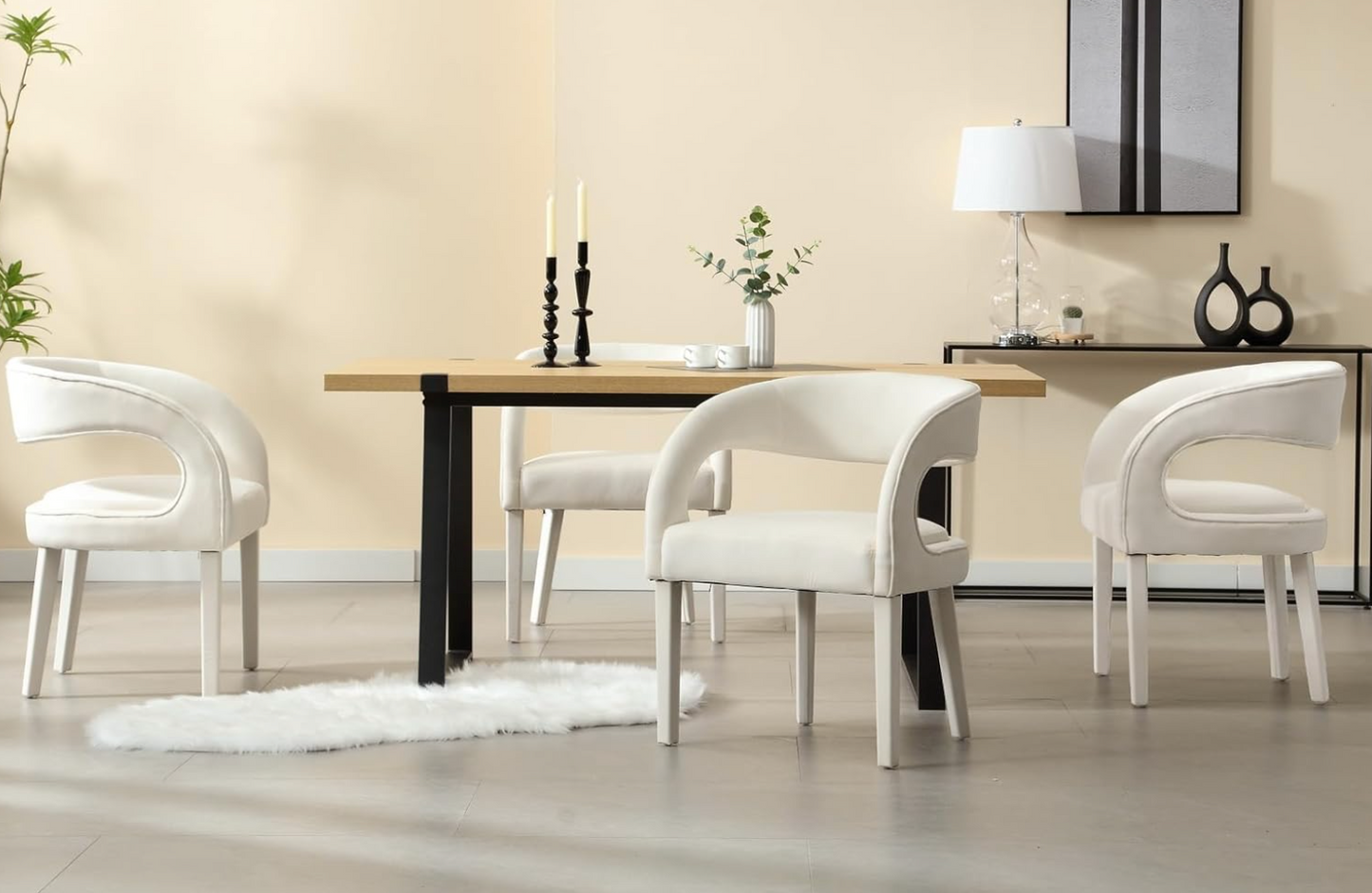 2 modern cream velvet dining chairs🦢