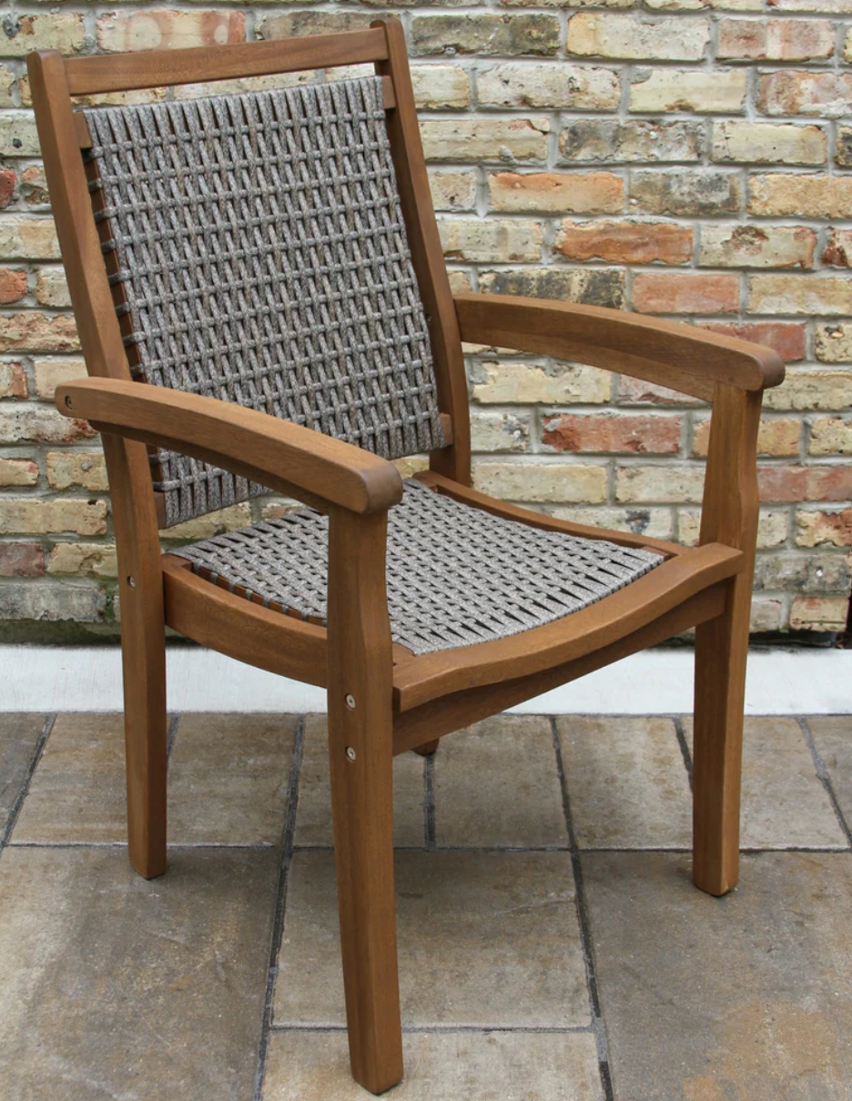 Stackable wicker & eucalyptus outdoor dining chair🍂