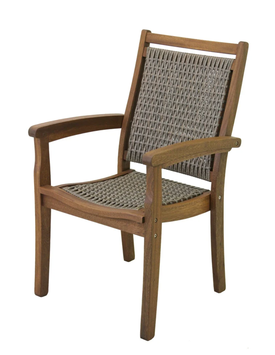 Stackable wicker & eucalyptus outdoor dining chair🍂