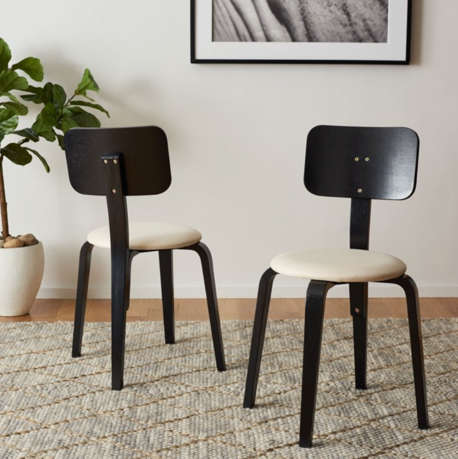 2 black & cream stackable wood dining chairs🍽️