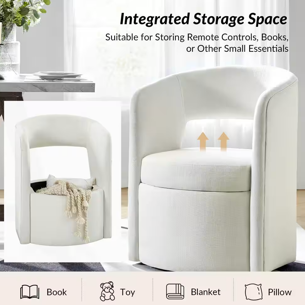 Modern white movable dining chair w/ storage🤍